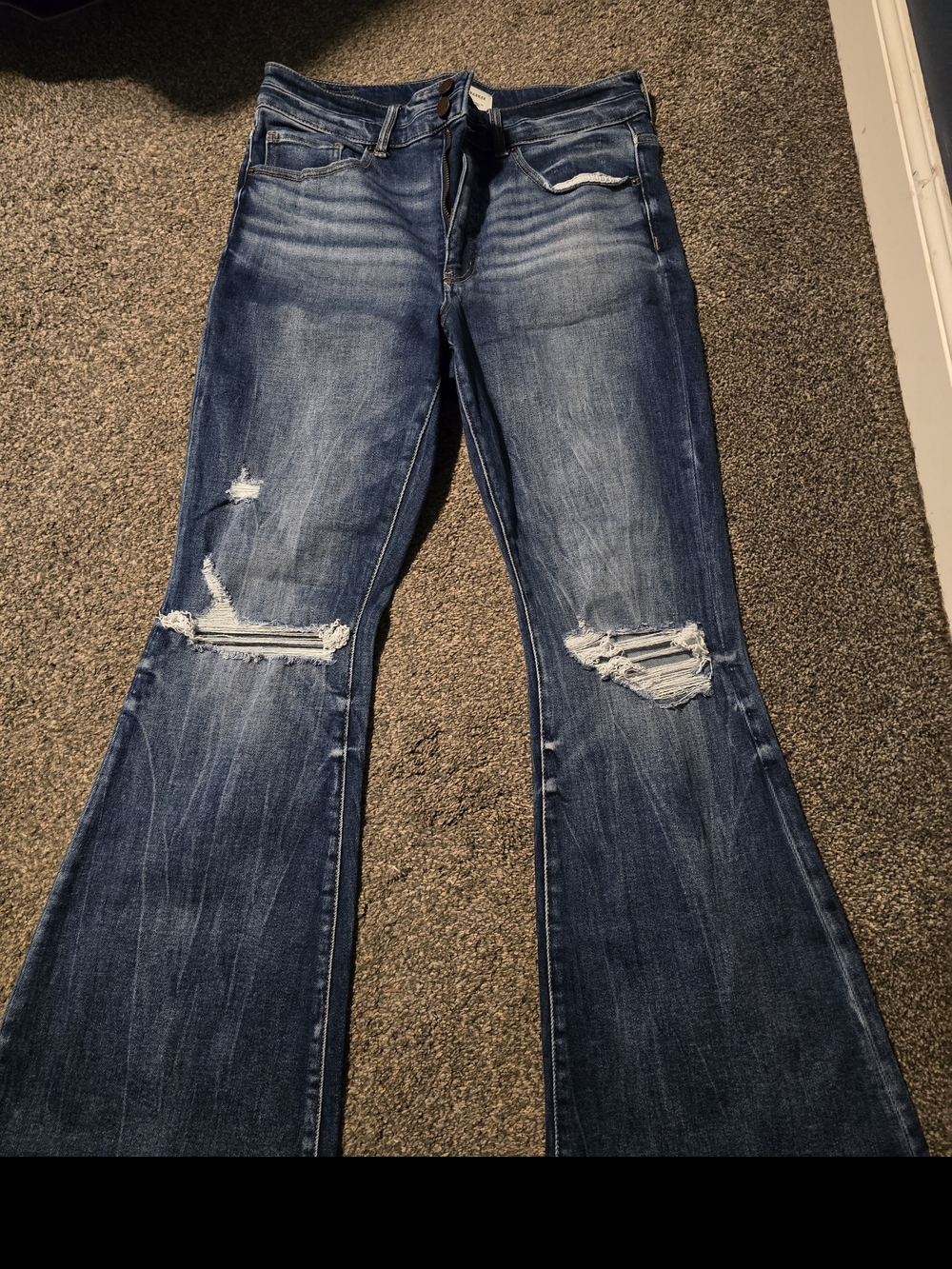 BKE Parker Medium Blue Distressed Flare Jeans